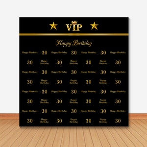 VIP Birthday Photo Backdrop: Gold & Black Step and Repeat