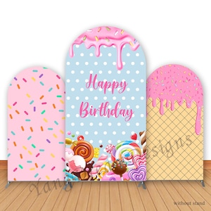 Ice Cream Birthday Arch Photo Backdrop Elastic Cylinder Cover Double-Sided Candy Fabric Arch Cover
