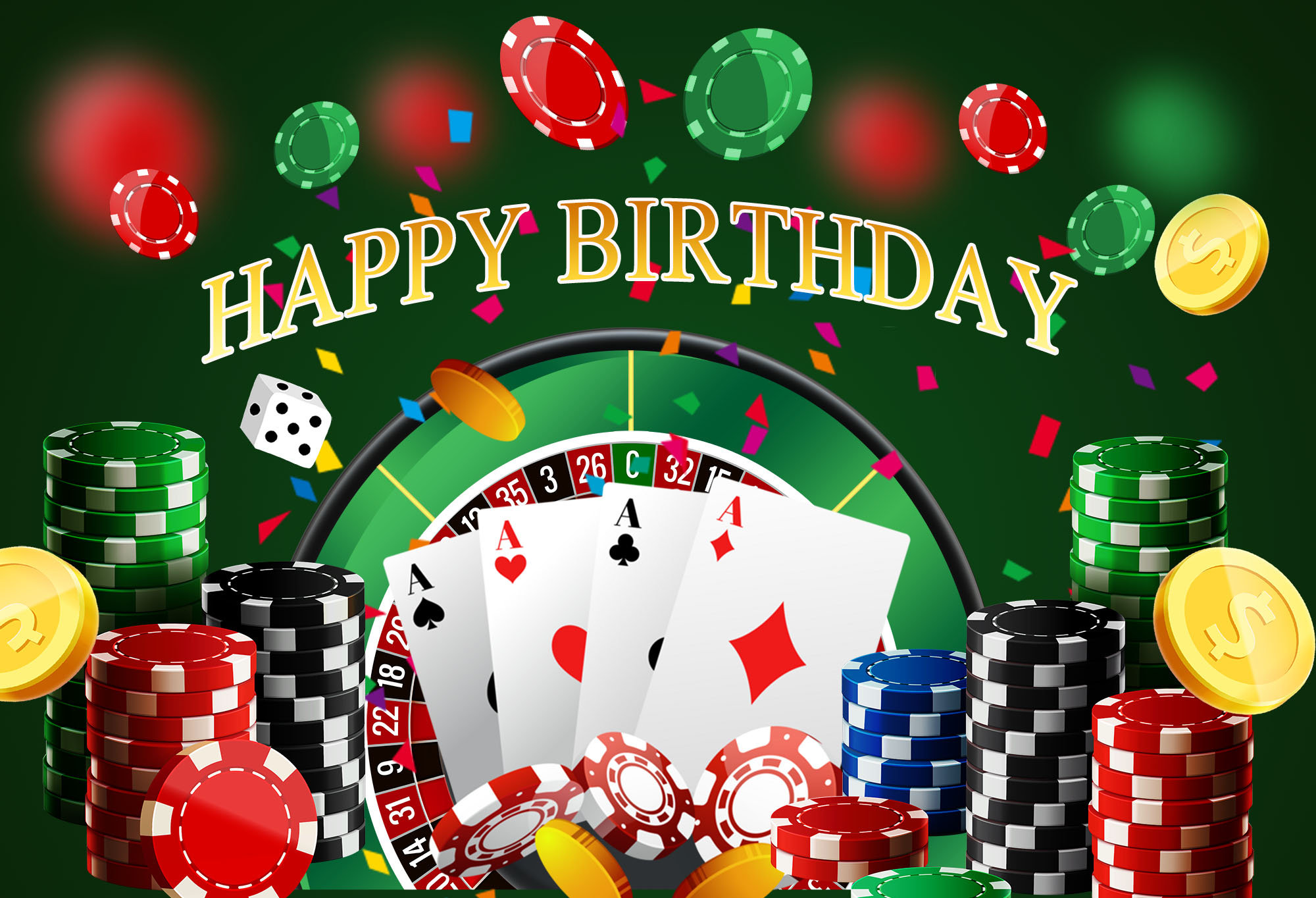 Casino-Hintergrund Für Fotos – 2,2 M Rund Mit Happy Birthday & Las Vegas Motiven – Perfekt Für Mottopartys