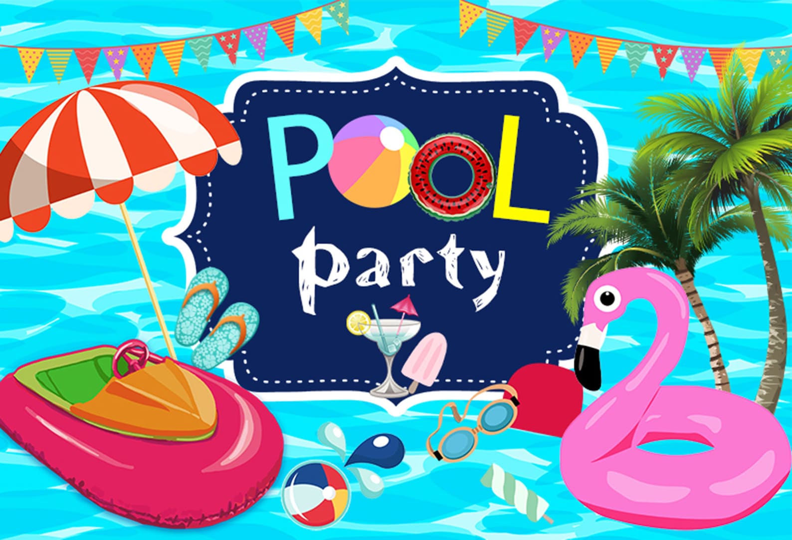Pool Party Photo Backdrop Kids Birthday Photography Background Etsy
