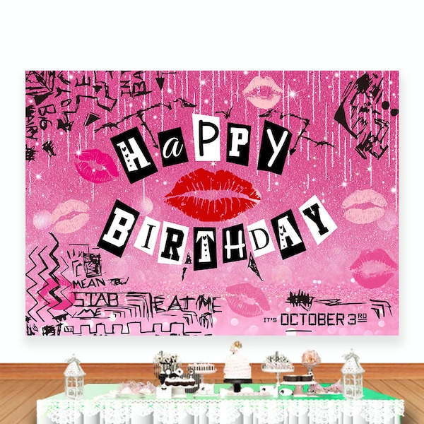 Mean Girls Party Photo Backdrop Happy Birthday Pink Photography Background  Sweet 16th 18th Birthday Vinyl Polyester Photo Studio Banner