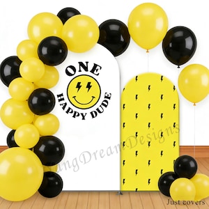 One Happy Dude 1st Birthday Backdrop: Lächelndes Gesicht Photo Arch Cover