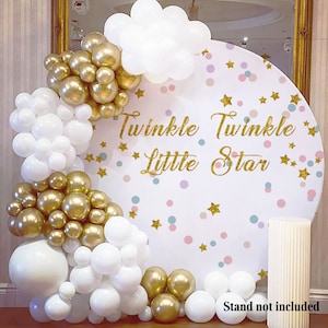 Twinkle Twinkle Little Star Round Photo Backdrop Kids Birthday Baby Shower Gold and White Elastic Circle Photography Background