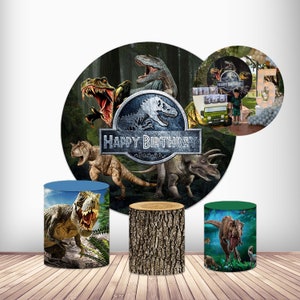 Jurassic World dinosaure élastique cylindre couverture Photo toile de fond anniversaire animaux sauvages photographie fond cercle pilier socle couvre