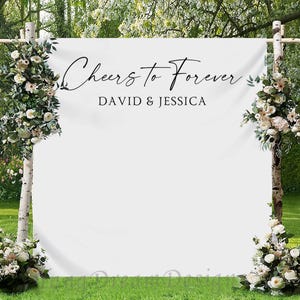 Personalized Wedding Photo Backdrop: Cheers to Forever, Engagement Party Decor