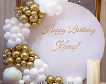 Custom Gold Text Round Backdrop Cover: Birthday, Wedding, Shower