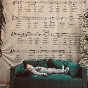 Joy to the World Christmas Backdrop: Vintage Sheet Music Decor image 3