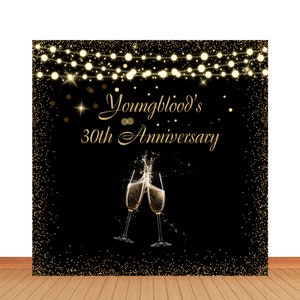 Happy Anniversary Photo Backdrop Gold and Black Photography Background Vinyl Polyester Photo Studio Banner