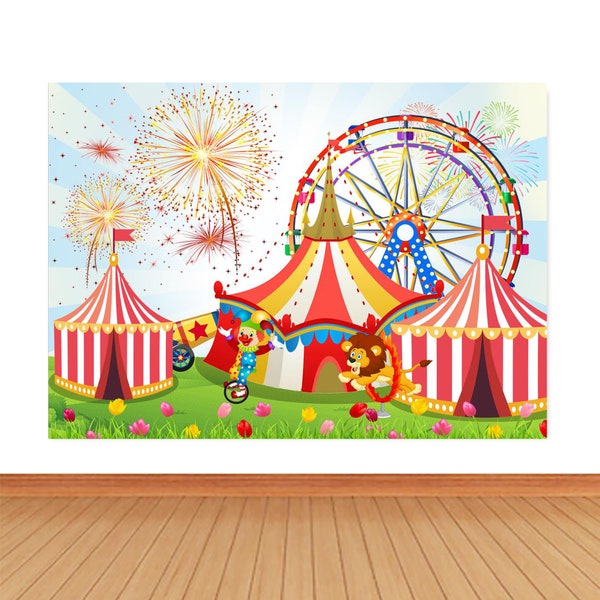 Zirkus Karneval Foto Hintergrund Geburtstag Party Rot Streifen Zelte Clown Fotografie Hintergrund Bunt Feuerwerk Vinyl Foto Studio Requisite