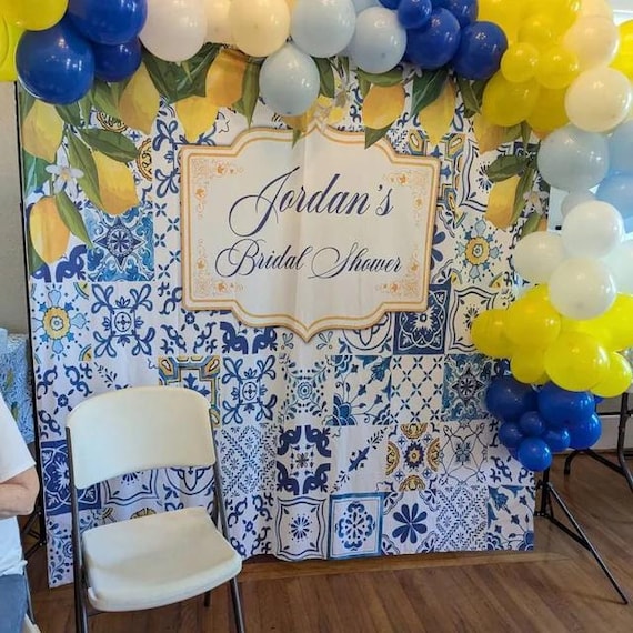 AIBIIN 7x5ft Blue Tiles Lemon Baby Shower Backdrop Oh Baby Photography Background