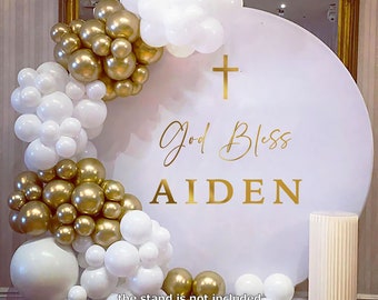Custom Baptism Backdrop Cover: Personalized Name, God Bless, Polyester Fabric