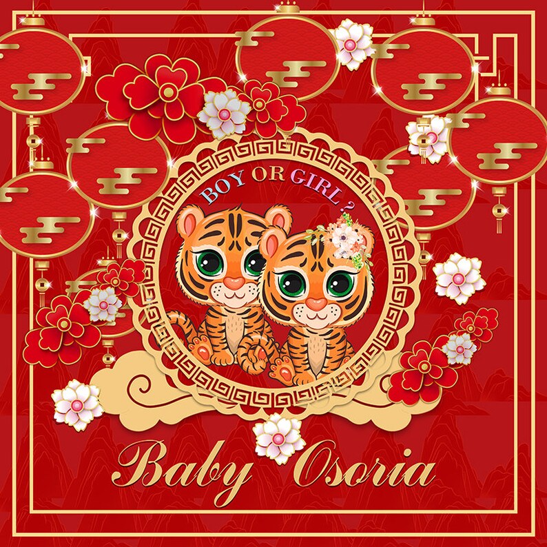2022 Tiger Gender Reveal Baby Shower Photo Backdrop Chinese Etsy