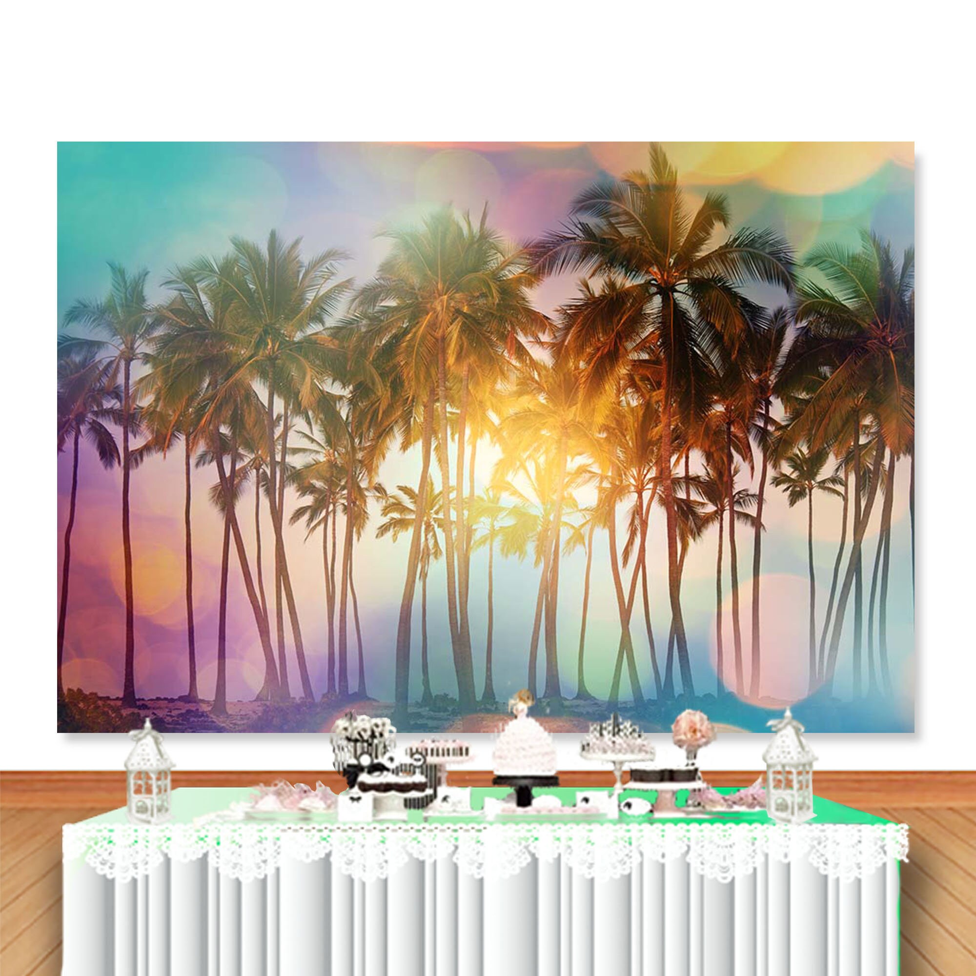 Fotohintergrund „Tropische Hawaii“ – 2,1x1,5 M, Polyester, Mit Palmen, Meer & Himmel – Für Hochzeiten, Partys, Fotoshootings