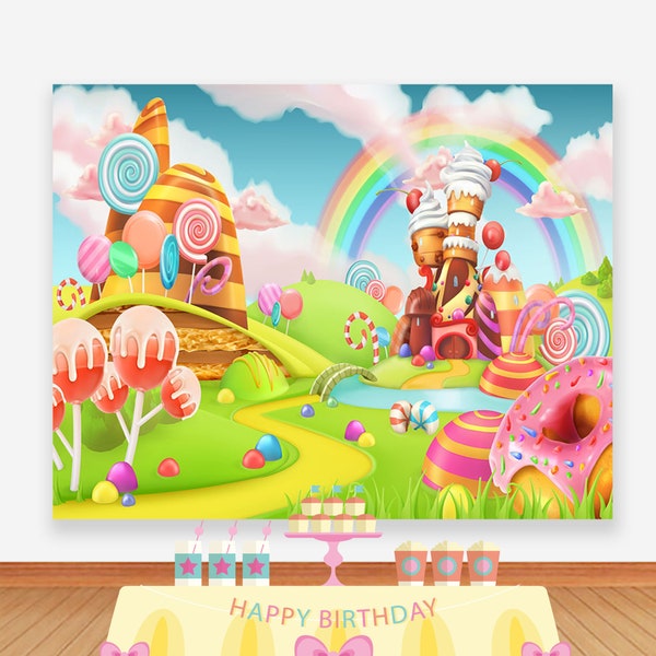 Candyland Photo Backdrop Birthday Party Candy Ice Cream Donut Photography Background Vinyl Polyester Photo Studio Banner