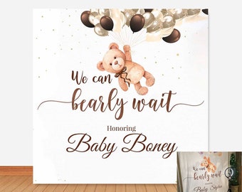 We Can Bearly Wait Baby Shower Backdrop: Teddy Bear, Balloons