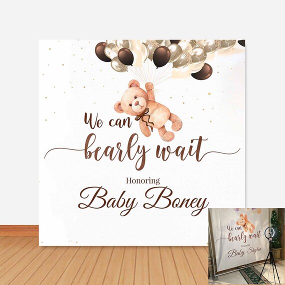 Imirell We Can Bearly Wait Backdrop 7Wx5H Feet Boys Bear Baby Shower Sage Green - View #5