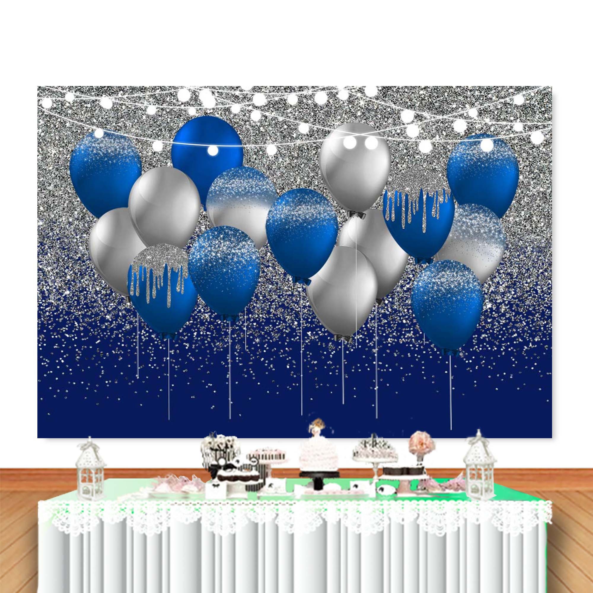 Blue and Silver Sequin Backdrop Personalized Glitter Photo Booth Props Events Picture Backdrop Blue and Silver Decor 01BSG3