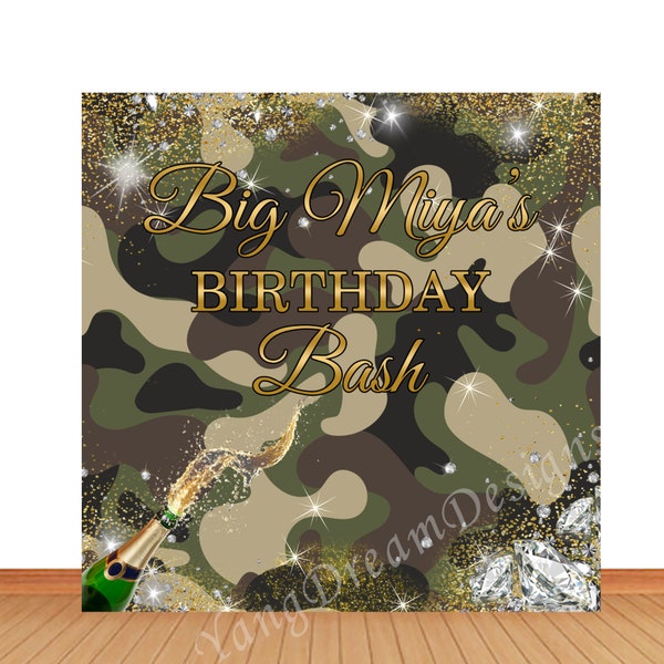 Camouflage Photo Backdrop Happy 30th 40th 50th 60th Birthday Photography Background Vinyl or Polyester Photo Studio Banner