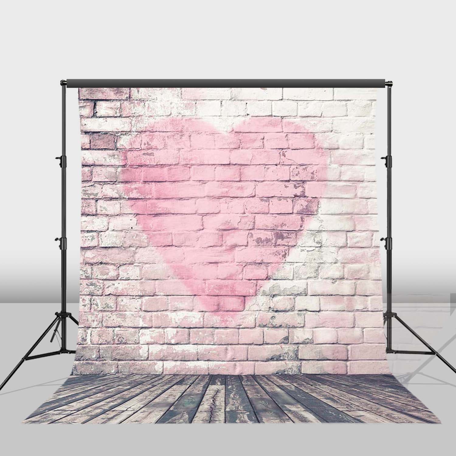 Brick Wall Pink Heart Lights Vinyl Backdrop Photography Studio Props Background 