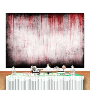Bloody Gray Wall Photo Backdrop: Halloween Horror Night Photography