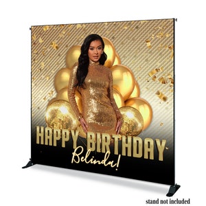 Custom Photo Birthday Backdrop with Balloons Gold and Black Photography Background Personalized Your Picture Banner