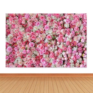 Flowers Backdrop for Photography Kids 1st Birthday Wedding Party Photo Background Pink and white Floral Wall Colorful Vinyl Picture Banner