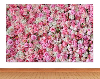 ピンクの花のウェディング背景：ブライダルシャワーフォトブース