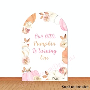 Little Pumpkin Arch Cover Photo Backdrop Baby Shower Kids 1st Birthday Double-Sided Fabric Photography Background