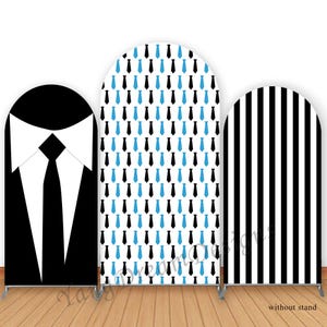 Boss Tie Photo Backdrop Arch Cover Chá de Bebê Festa de Aniversário Listras Fotografia Fundo Tecido de Poliéster Capa de Cabine Fotográfica