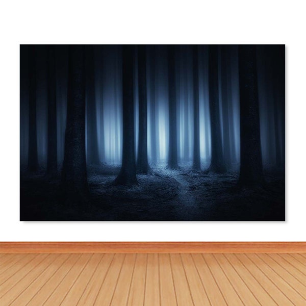 Scary Dark Forest Photo Backdrop Halloween Decoration Photography Background Navy Blue Vinyl Photo Studio Props