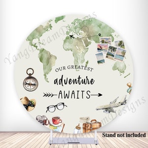 L'aventure, couverture ronde, carte de voyage, fond photo, bannière circulaire en tissu polyester avec élastique