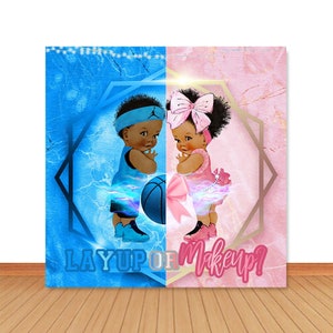 Layup or Makeup Gender Reveal Photo Backdrop Sport Baby Shower Basketball Or Bow Photography Background Marble Vinyl Photo Studio Props