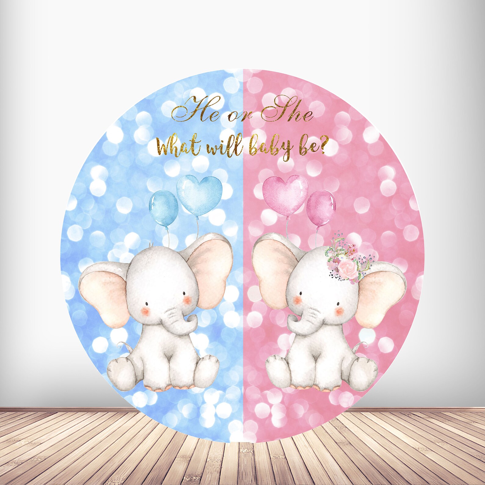 Gender Reveal Elephant Round Photo Backdrop Baby Shower Blue Etsy