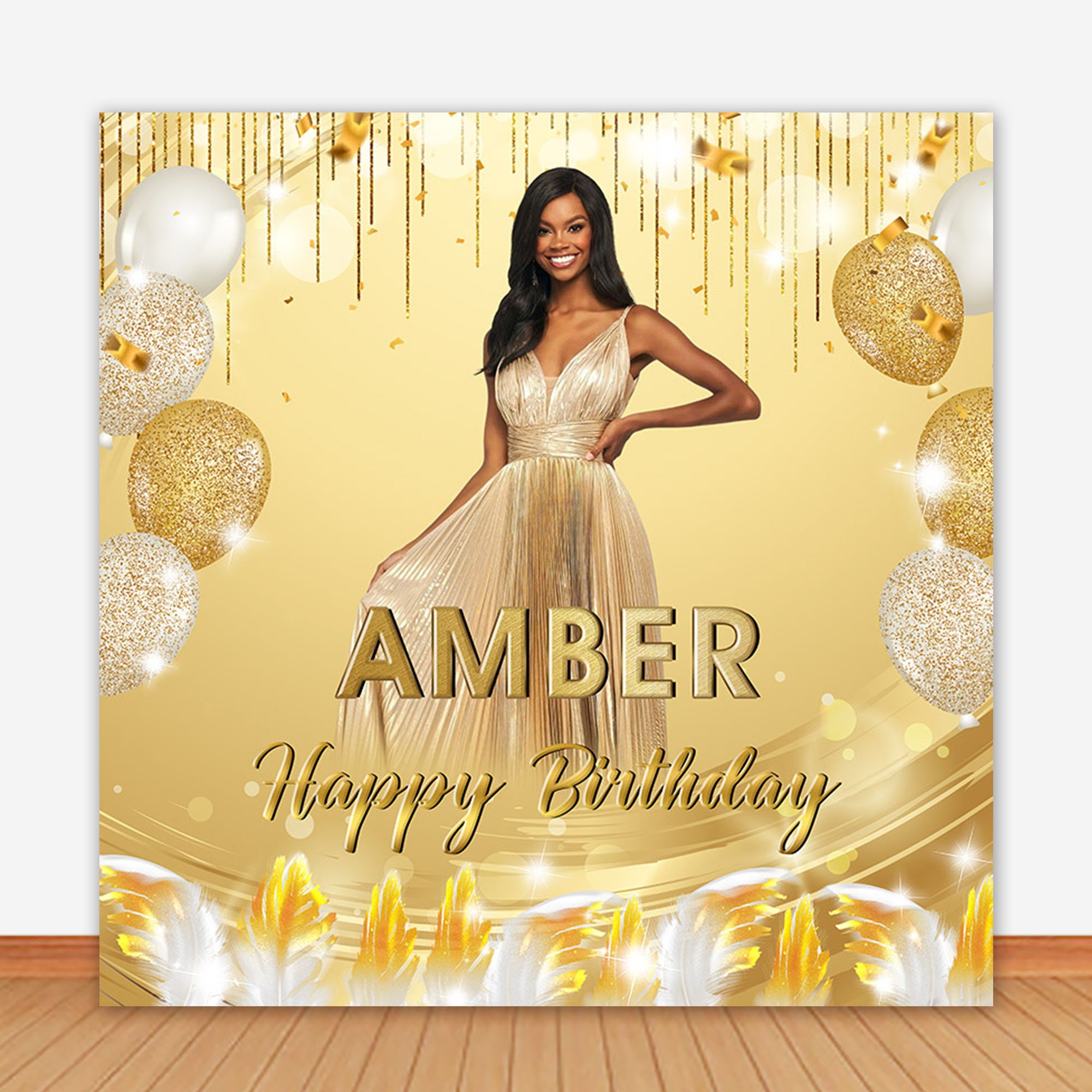 Photo Birthday Backdrop, Gold Balloons Banner, Stage Curtain Background, Movie Poster, Custom Celebration, Add Photo Free, Any Size Banner
