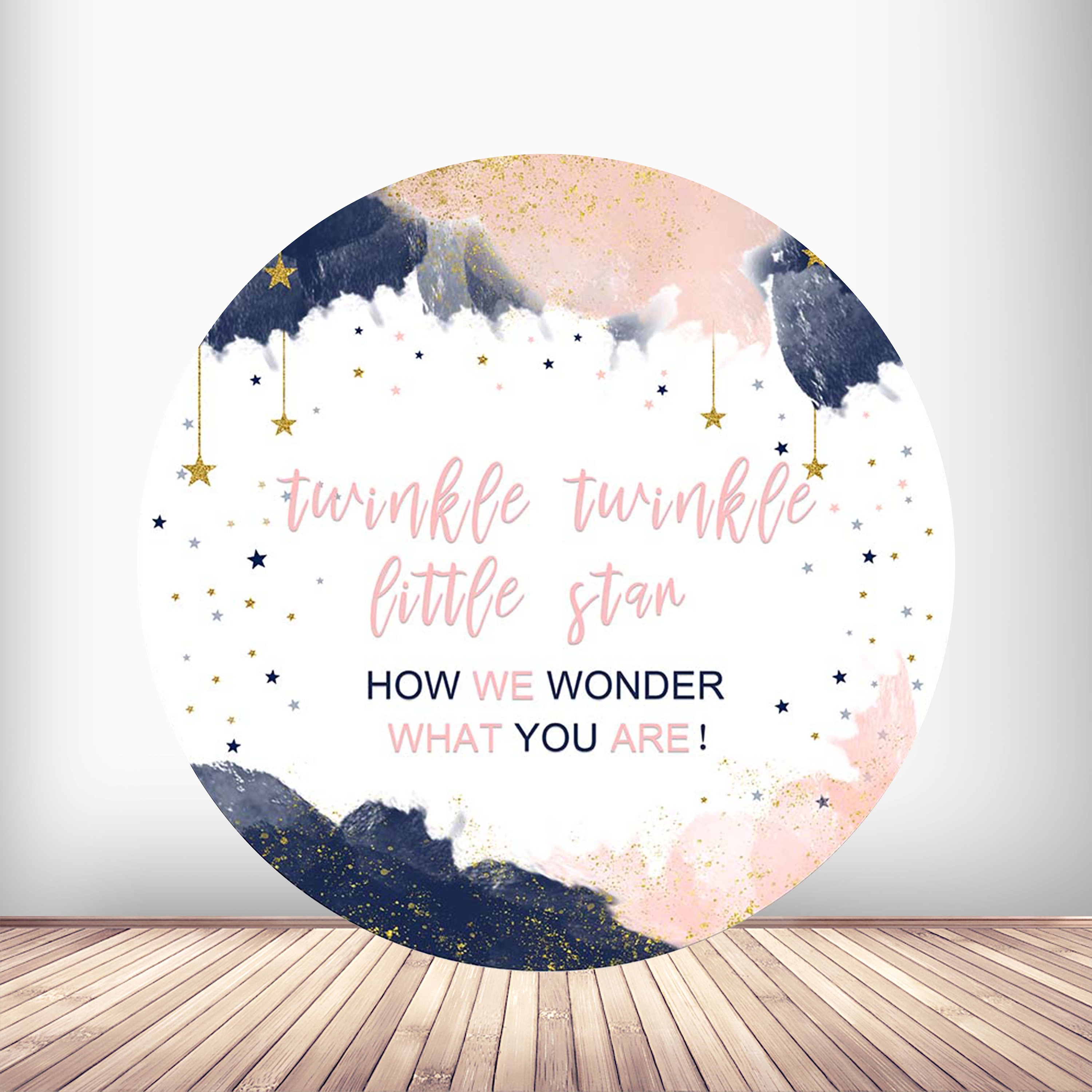 Twinkle Twinkle Little Star Gender Reveal Round Photo Backdrop Baby Shower Photography Background Gold Circle Elastic Photo