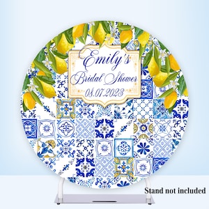 Lemon Bridal Shower Backdrop: Blue and White Porcelain, Elastic Polyester Cover