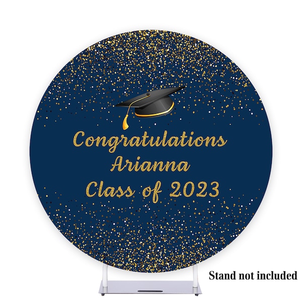 Class of 2023 Round Photo Backdrop College Graduation Bachelor Cap Gold Glitters Photography Background Blue Circle Photo Studio Props