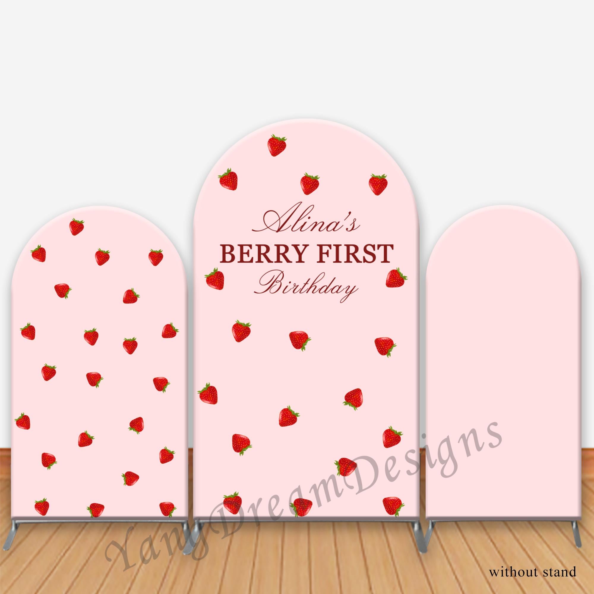 Strawberry Birthday Arch Photo Backdrop Cover Berry First Birthday Photography Background Fabric Photo Booth Cover