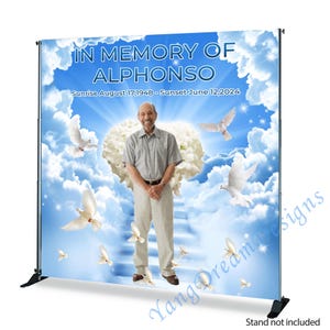 Memorial Photo Backdrop: Heaven Cloud Funeral, Celebration of Life