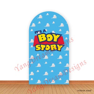 È un ragazzo, sfondo fotografico con arco narrativo, sfondo fotografico con nuvole per baby shower, sfondo in tessuto per studio fotografico