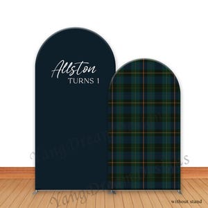 Toile de fond photo écossaise verte pour baby shower, couverture de fond d'arc pour 1er anniversaire d'ours à carreaux tartan