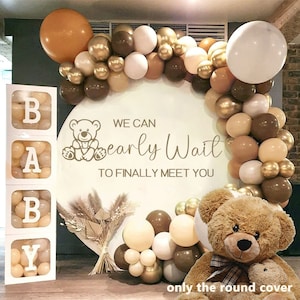 Non vediamo l'ora di incontrarti Sfondo per baby shower Sfondo fotografico rotondo Banner in tessuto di poliestere con elastico