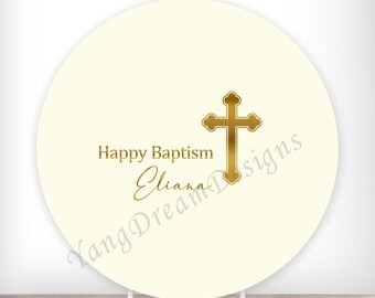 Sfondo fotografico personalizzato per battesimo: decorazione rotonda in tessuto per baby shower.