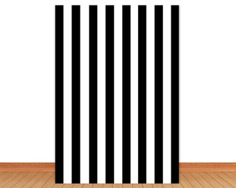 Black and White Stripes Photography Backdrop Baby Shower Birthday Black Striped Photo Background Custom Text Size Color