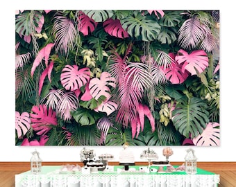 Pink Palm Leaves Photo Backdrop: Tropical Birthday, Bridal Shower