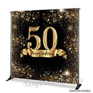 50th Birthday Photo Backdrop: Gold Glitter Photography Banner