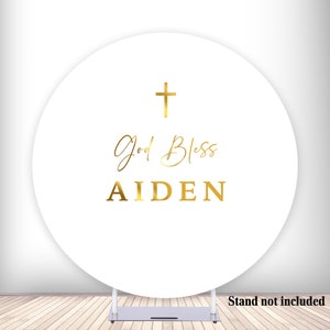 Renaiss 6.5x6.5ft God Bless Baptism Round Backdrop My First Holy Communion Photography Background Polyester Fabric Party Decorations Newborn Baby