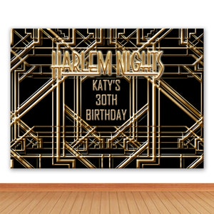 Harlem Nights Great Gatsby Photo Backdrop 30Th 40Th Birthday School Dance Decor Photography Background Retro Gold Vinyl Photo Banner