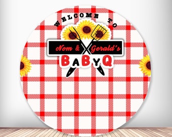 Babyq Round Photo Backdrop BBQ Birthday Party Baby Shower Sunflower Photography Background Red Picnic Cloth Circle Vinyl Photo Studio Props