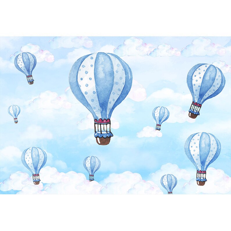 Blue Hot Air Balloons Photo Backdrop Sky Clouds Photography Etsy